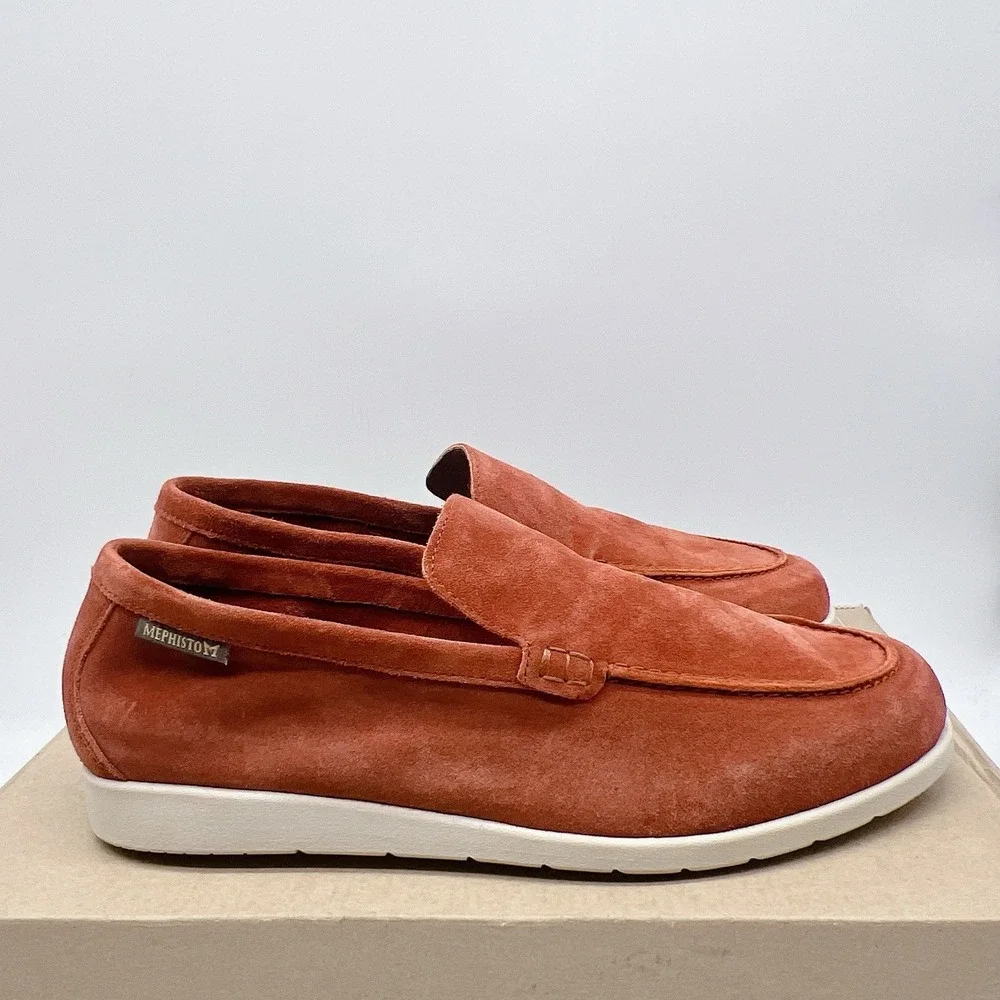 Mephisto Valner Men's Slip On Loafers Fashion Sneakers Rust Velours Red US 8.5